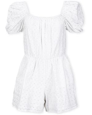 Hope & Henry Organic Cotton Puff Sleeve Eyelet Romper - White
