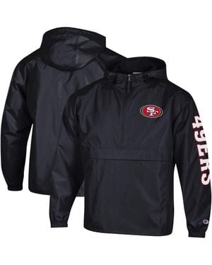 Champion San Francisco 49ers Packable Hooded Windbreaker Half-zip Jacket - Blue