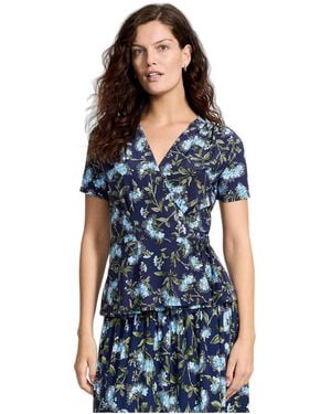 Lands' End Short-sleeve V-neck Peplum Blouse - Blue