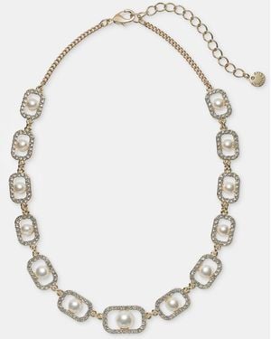 Charter Club Glass And Faux Pearl Frontal Necklace - Metallic
