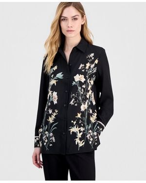Anne Klein Floral-print Button-front Blouse - Black