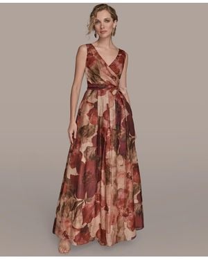 Donna Karan V-neck Floral Ball Gown - Brown