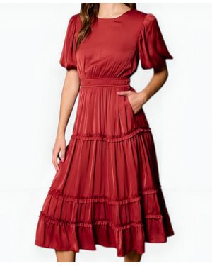 Modenaire Tiered Puff Sleeve Midi Dress