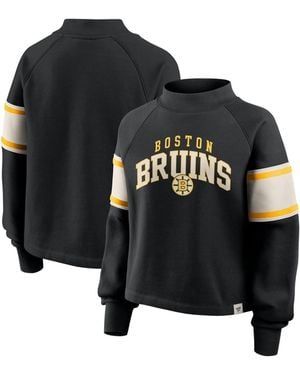 Fanatics Black Boston Bruins Heritage Overtime Fleece Mock Neck Sweatshirt