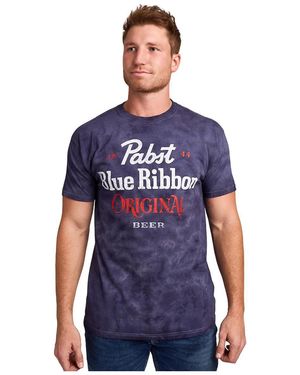 Pabst Blue Ribbon Original Blue Crystal Wash Crew Neck Short Sleeve T-shirt-medium