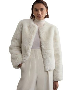 Karen Millen Collarless Faux Fur Jacket - Gray