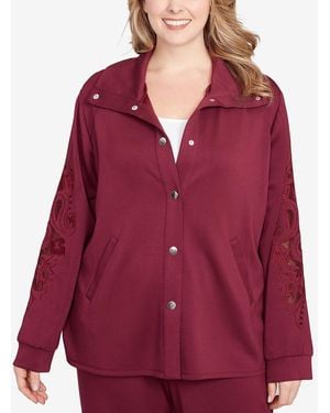 Ruby Rd. Plus Size Embroidered Floral Cutout Snap Jacket