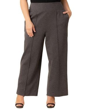 Kiyonna Plus Size Polished Ponte Wide Leg Pants - Black