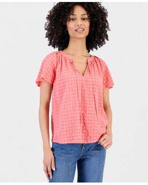 Style & Co. Petite Paisley Bloom Flutter-sleeve Popover Top - Red