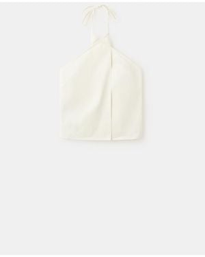 Mango Striped Halter-neck Top - White