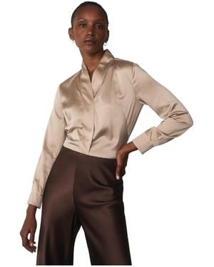 The Fold Bowery Stretch Silk-blend Long-sleeve V-neck Blouse - Natural