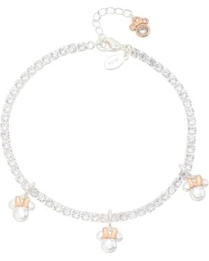 Disney Minnie Mouse Cubic Zirconia Tennis And Minnie Charm Bracelet - White