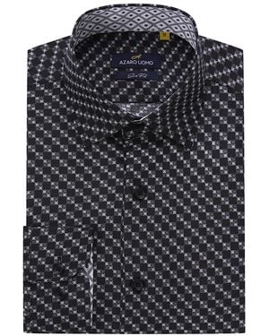 Azaro Uomo Business Geometric Long Sleeve Button Down Shirt - Black
