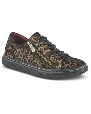 L'ARTISTE L Artiste S Danli-cheeta Hand Painted Leather Platform Sneakers - Brown
