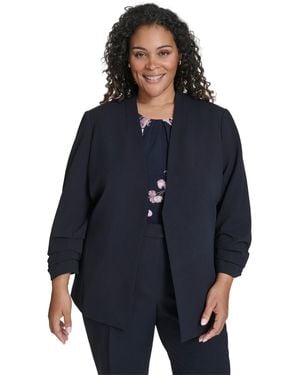 Calvin Klein Plus Size Collarless 3/4-sleeve Jacket - Blue
