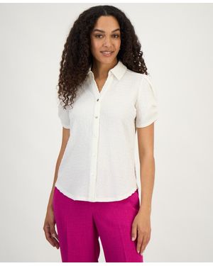 Kasper Textured Collared Button-front Blouse - White