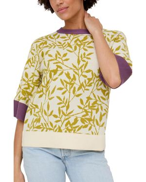 Raffya Daffodil Slouchy Leaf Print Knitted T-shirt - Metallic