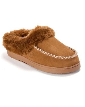Dearfoams Blaine Genuine Suede Clog Slippers - Brown