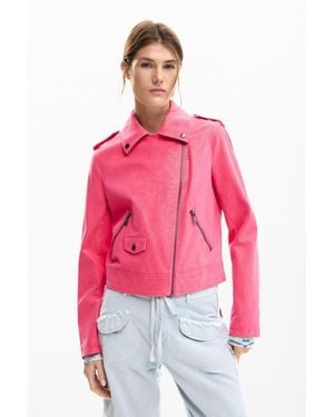 Desigual Biker Jacket Leather Effect, Polyurethane - Red