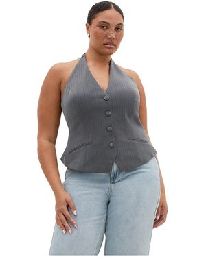 City Chic Plus Size Cora Halter Stripe Vest - Blue