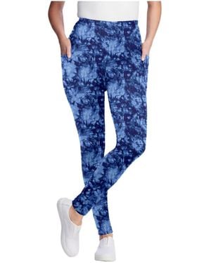 Woman Within Plus Size Within Stretch-cotton Knit Pull-on Printed Pocket leggings - Blue
