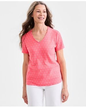 Style & Co. Printed Short-sleeve V-neck Top - Pink