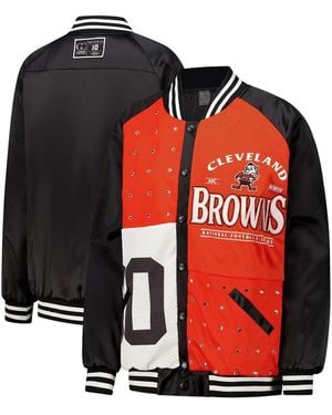 Gameday Couture Black/orange Cleveland Browns Oversized Hot Shot Rhinestone Throwback Full-snap Varsity Bomber Jacket - Red