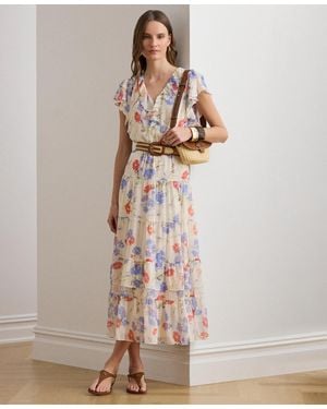 Ralph Lauren Floral Print V-neck Tiered Maxi Dress - Natural