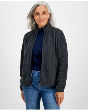 Style & Co. Petite Heathered Polar Fleece Jacket - Blue