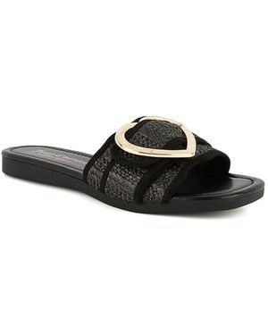 Juicy Couture Zapphire Heart Buckle Slide Flat Sandals - Black