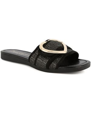 Juicy Couture Zapphire Heart Buckle Slide Flat Sandals - Black