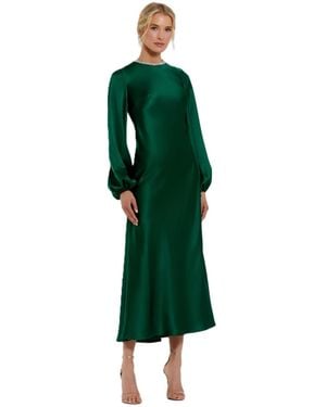 Mac Duggal High Neck Long Sleeve Crystal Detail Dress - Green