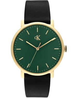 Calvin Klein Quartz Real Black Leather Watch 40mm - Green