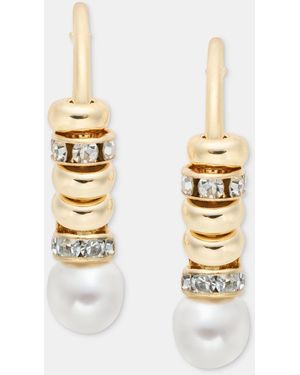 Lonna & Lilly Pave Bead & Imitation Pearl Hoop Earrings - Metallic