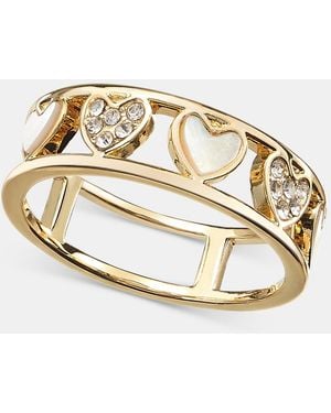 On 34th Pave & Mother-of-pearl Heart Band Ring - Metallic