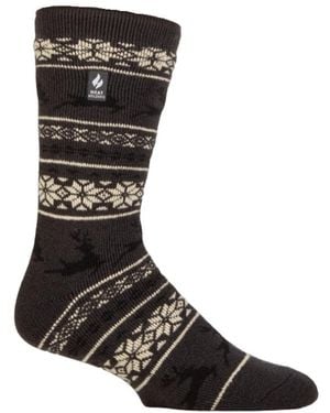 Heat Holders Lite Jasper Holiday Outdoor Fair Isle Crew Sock - Black