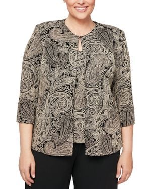 Alex Evenings Plus Size Glitter-print Jacket & Top Set - Brown