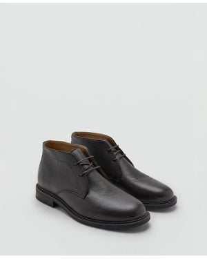 Mango Lace-up Leather Ankle Boots - White