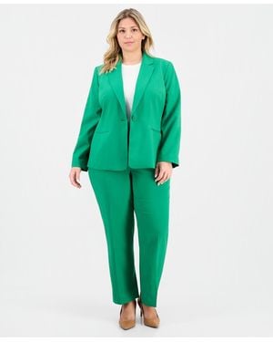 Le Suit Plus Size Notch-lapel Mid-rise 2 Piece Pantsuit - Green