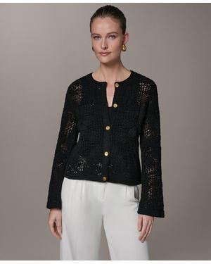 Donna Karan Crochet Button-front Jacket - Gray