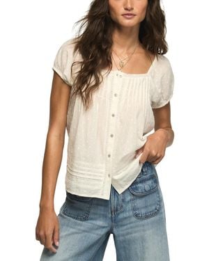 Lucky Brand Cap Sleeve Square Neck Lace Peasant Top - Multicolor