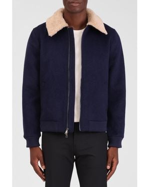 Bagatelle Homme Wool Blend Faux Fur Collared Bomber Jacket - Blue