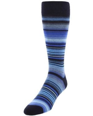 Trafalgar Aciano Micro Mulit-stripe Mid-calf Dress Socks (1 Pair) - Blue