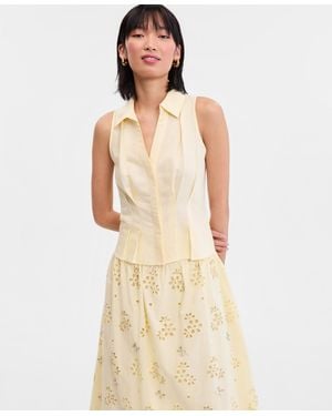 INC International Concepts Sleeveless Collared Linen Button-down Shirt - Natural
