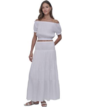 DKNY Petite Cotton Smocked-waist Tiered Maxi Skirt - Purple