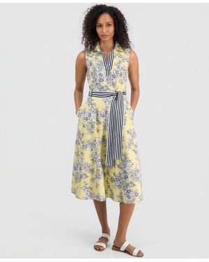 Nautica Toile Floral-print Sleeveless A-line Dress - Green