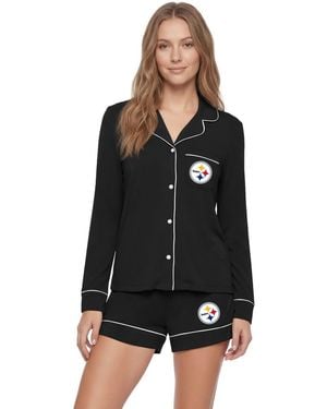 Concepts Sport Pittsburgh Steelers Medley Long Sleeve Modal-blend Button-up And Shorts - Black