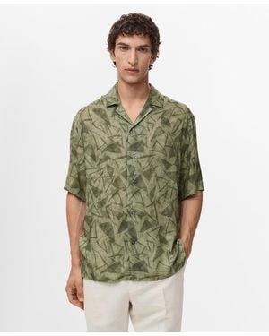 Mango Printed Bowling Shirt - Green