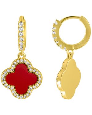 Adornia Gold Crystal Halo Colored Clover Dangle huggie Earrings