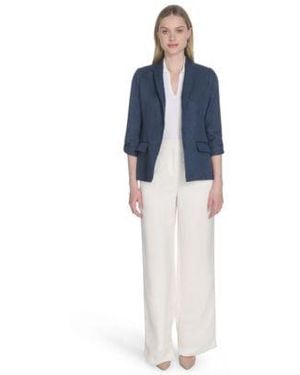 Calvin Klein Faux Denim 3 4 Sleeve Jacket Johnny Collar Sleeveless Sweater Cotton Blend Wide Leg Pants - Blue